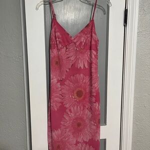 Y2K Express Pink Floral Sleeveless Mesh Midi Dress Size 7/8
